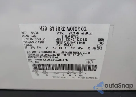 2018 Ford Explorer Xlt z USA, uszkodzony, nr VIN 1FM5K8D86JGC03476